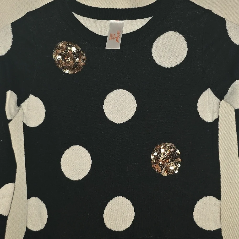 Cat & Jack Black Sweater with White Dots and Gold Detail